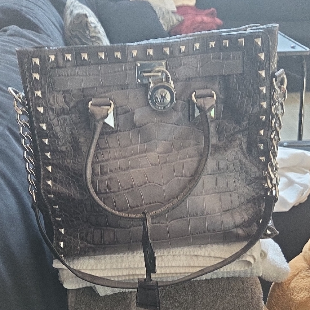 Michael Kors Studded Croc-Embossed Tote - Black